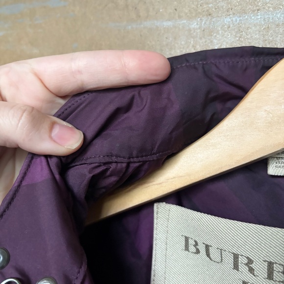 Burberry Brit Double Breasted Rain Coat Purple Novacheck Preppy Classic Womens 6 - Picture 4 of 11